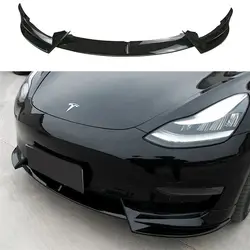 Modified Front Lip Bumper Diffuser For Tesla Model Y 2021 2022 2023 ABS Carbon Fiber Pattern Guard Trim Styling Cover Body Kit