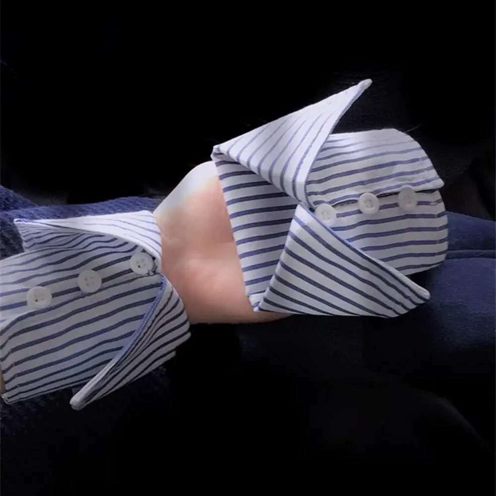 

Корейский простой костюм в полоску с искусственными рукавами, рубашка, свитер, декоративные манжеты с рукавами, съемные откидные манжеты, осенне-зимние манжеты на запястье