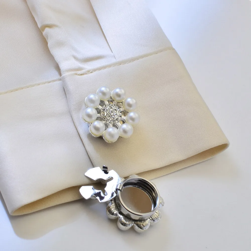 2PCS Button Covers for Shirts Pearl Rhinestone Embellished Sleeve Cufflinks Turtle Design Clip on Decorative Fashion Accessories