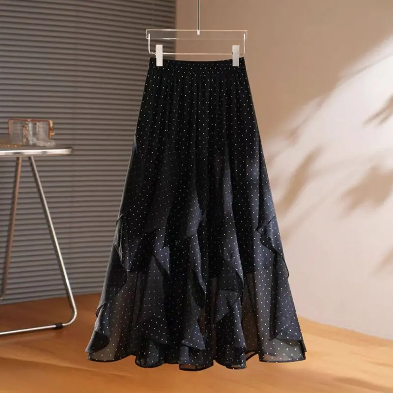 Lotus Leaf Fashion Women's Polka-dot Skirt 2026 Spring Summer New Female Great-looking High-waisted Ladies A-word Long Skirts