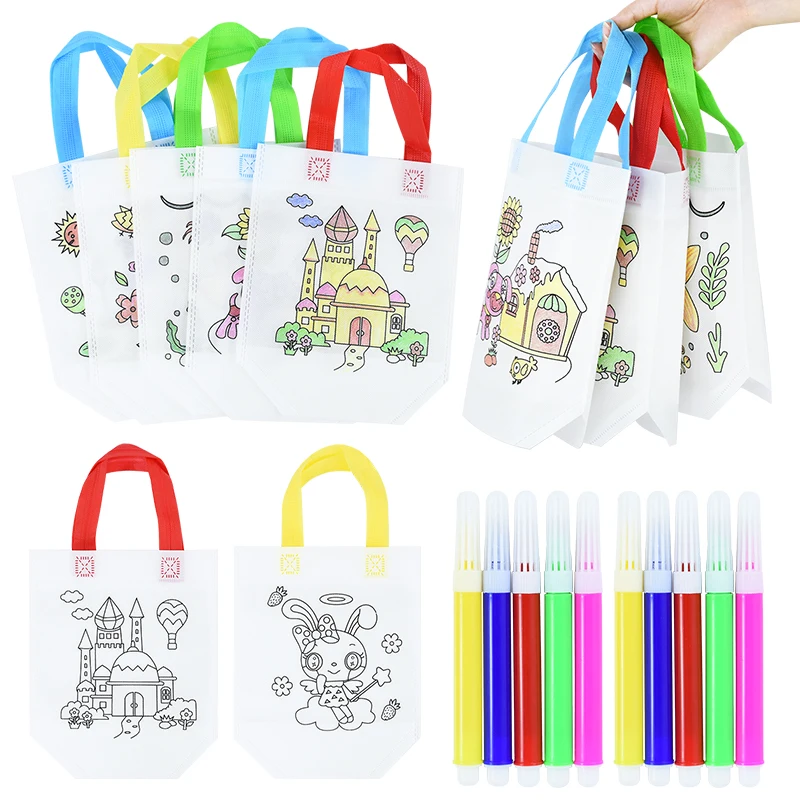 DIY Graffiti Pencil Bag Handmade Painting Stationery Storage Bag Children Arts Crafts Color Filling Drawing Supplies