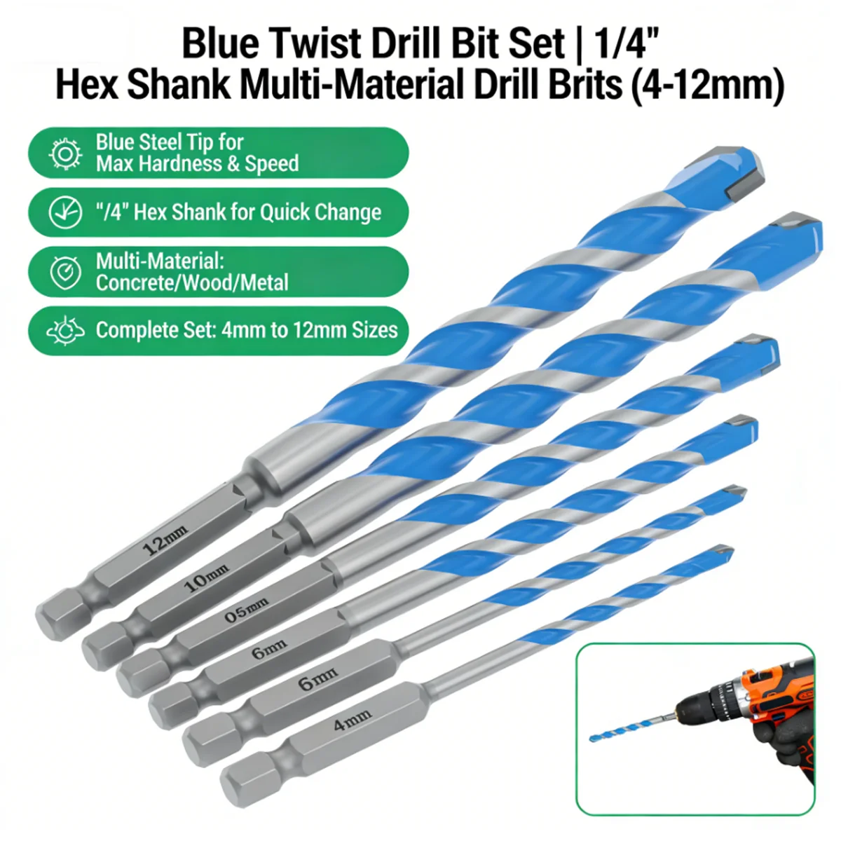 

1/4" Hex Shank 153mm Tungsten Carbide Drill Bit 4/5/6/8/10/12mm For Masonary Concrete Ceramic Granite Tiles Stone Wood Plastic