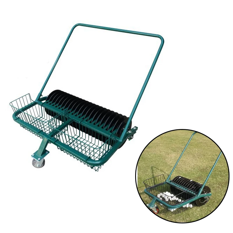 Efunist Green 13 Lane Golf Ball Picker Hand-Push Manual Collector For Driving Range Durable Efficient 600 Balls Capacity