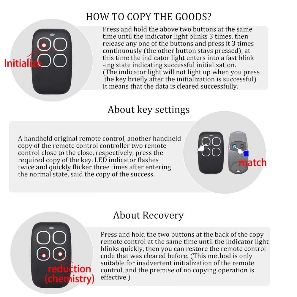 Clone Door Key Fob Command Manual Transmitter 286MHz-868MHz Multi-Frequency Code Grabber Garage Door Remote Control Duplicator