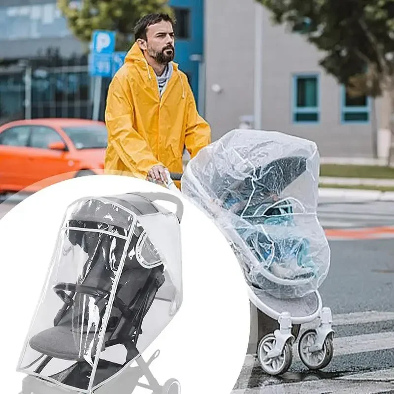 

Universal Baby Stroller Rain Cover - Transparent Waterproof Breathable Wind Dust Shield for Car Seat Practical Trolley Raincoat