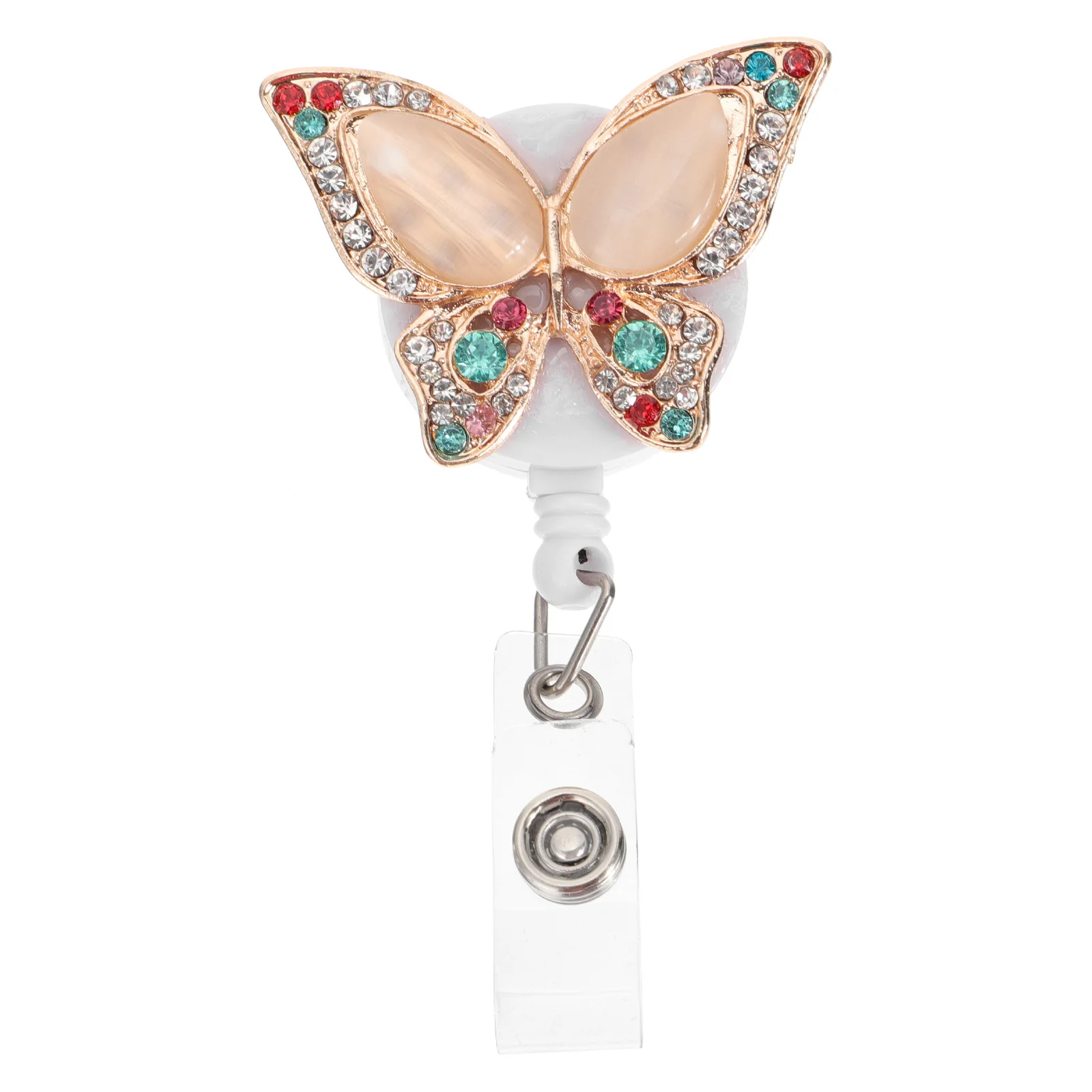 

1Pcs Gemstone Butterflies Badge Holder Stylish Retractable Id Cards Clip Office Nurse Badge Accessories