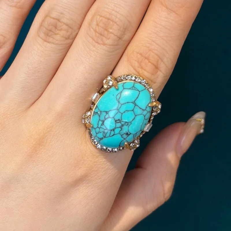 13 Style Vintage Oval Turquoise Ring Luxury Engagement Natural Stone Gold Color for Women Jewelry Finger Trends 2026 Accessories
