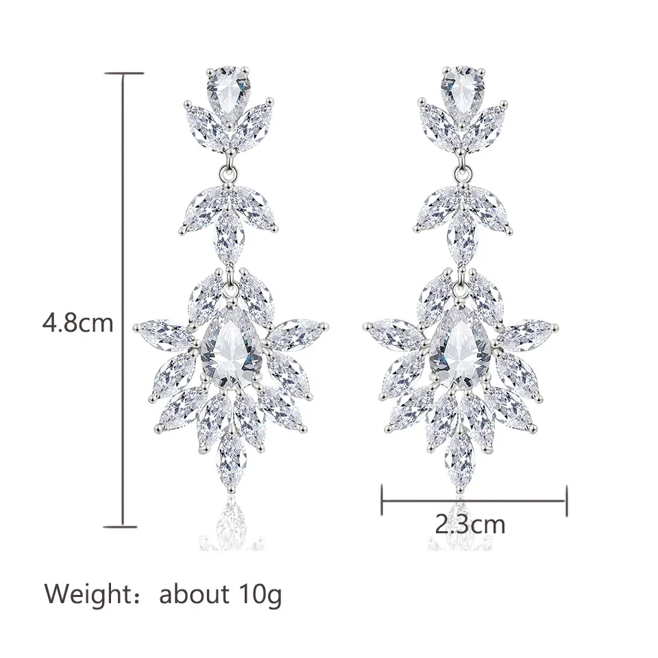 ZAKOL Leaf Marquise Zircon Bridal Earrings for Women Luxury Shiny Crystal Zirconia Long Drop Earring Elegant Wedding Jewelry