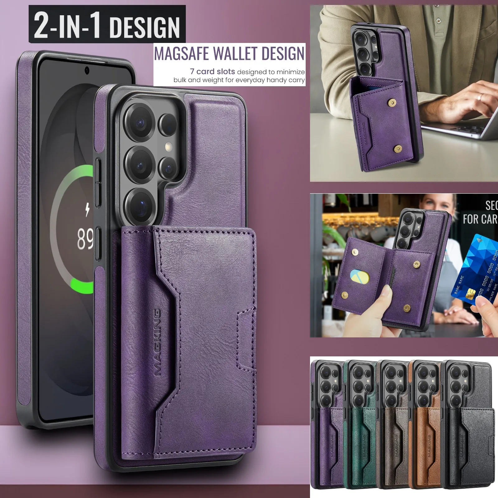 

2 In 1 Detachable Leather Wallet Phone Case for Samsung Galaxy S26 S23 Ultra S25 Edge S24 FE Card Holder Funda Cover Hoesje Bag
