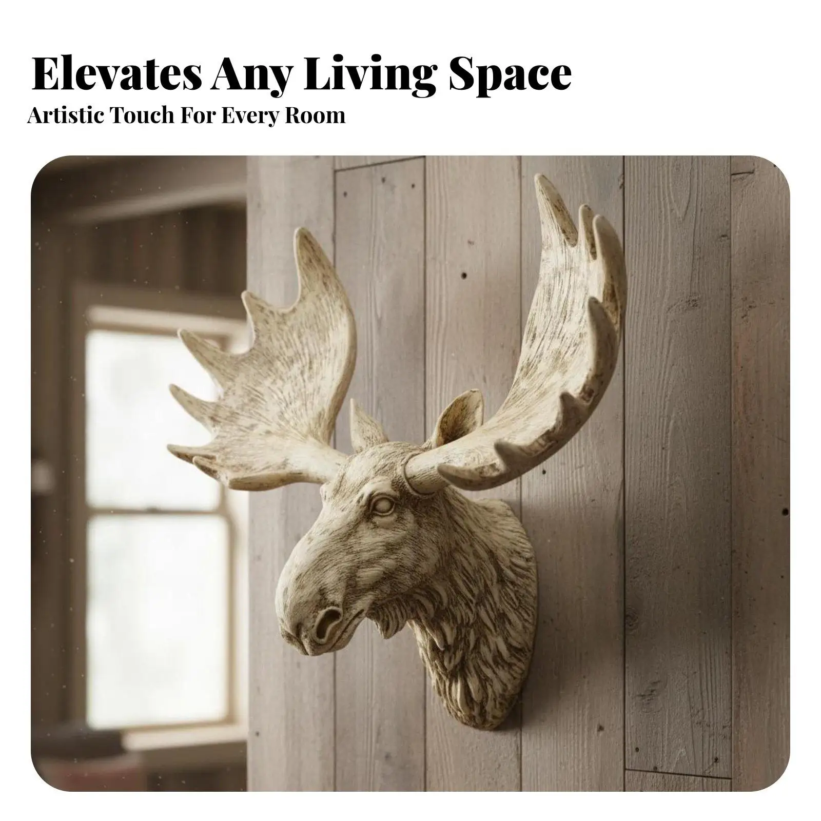 Resin Deer Head Wall Mount Realistic Details Faux Moose Head Hand-Painted Gold