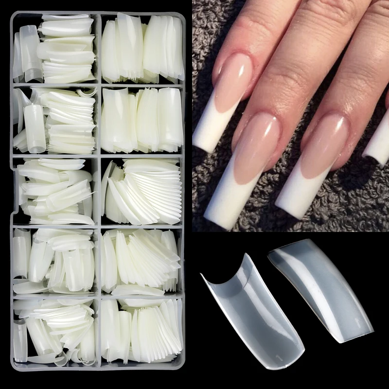 100/500pcs False Nails Artificial Full Cover Fake Tips Acrylic Clear Natural Nail Capsules Soft Gel Tips French Nail Extension