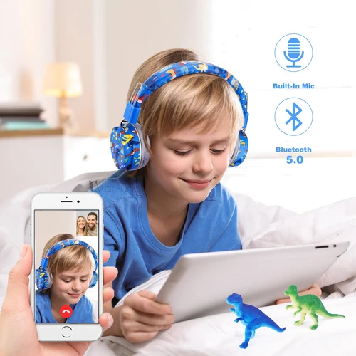 Imagen 2 del producto Regalo de Navidad, auriculares para niños, auriculares Bluetooth inalámbricos de dinosaurio, auriculares de música estéreo para teléfono, caja para Ipad con juguete de dinosaurio