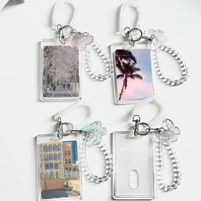 Cartoon Photocards Protector Bag Pendant Keychain Photo Frame Card Sleeve Idol Photo Sleeve With Elastic Rope INS Cute