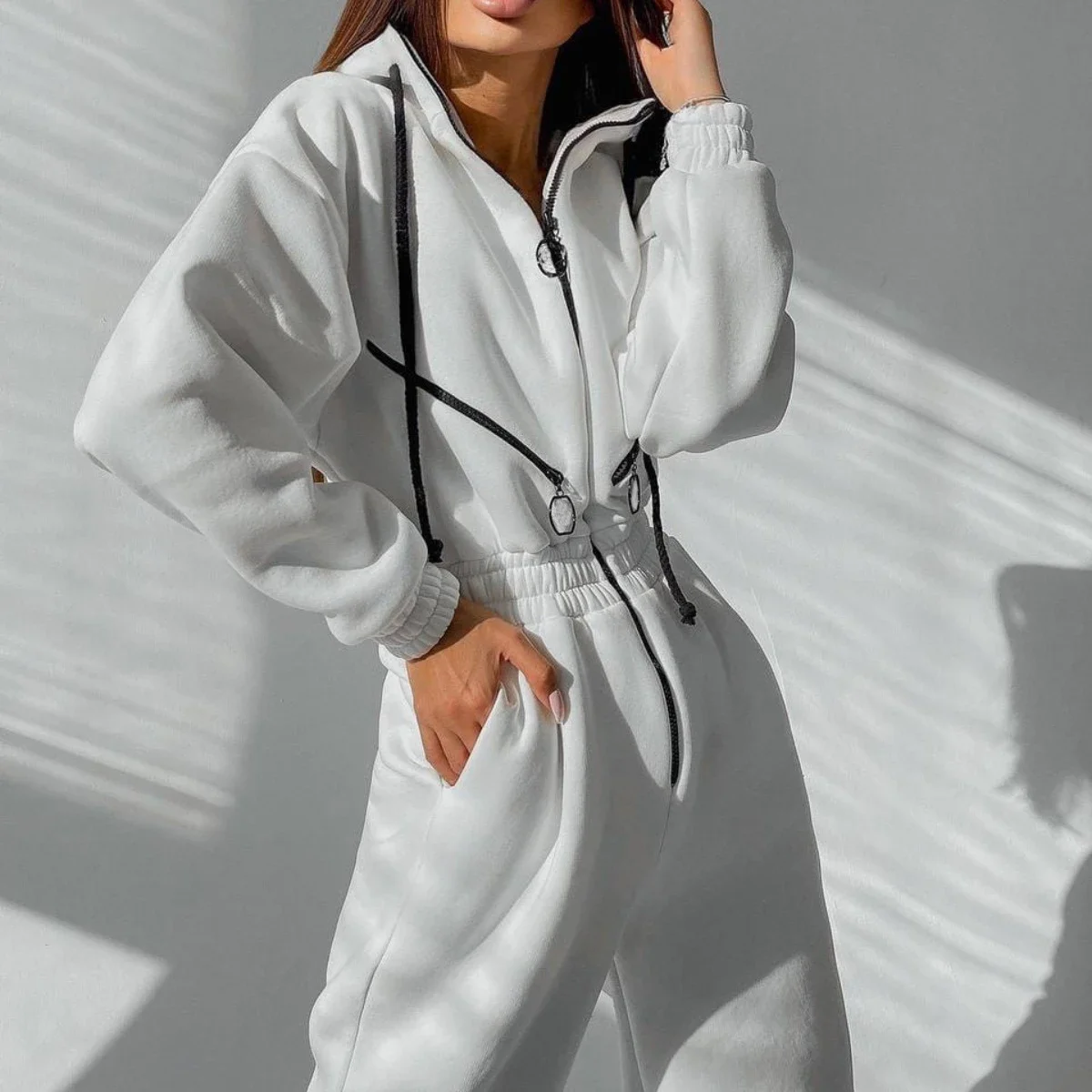 Fashion Elegant Hoodies Jumpsuit Women Casual Overalls Romper Fall Winter Solid Hooded Jumpsuits Sportwear Rompers Tracksuits