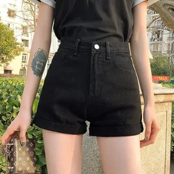 Shorts Women Denim Shorts Women's High Waist Black Summer White Loose A- Line Ropa Mujer
