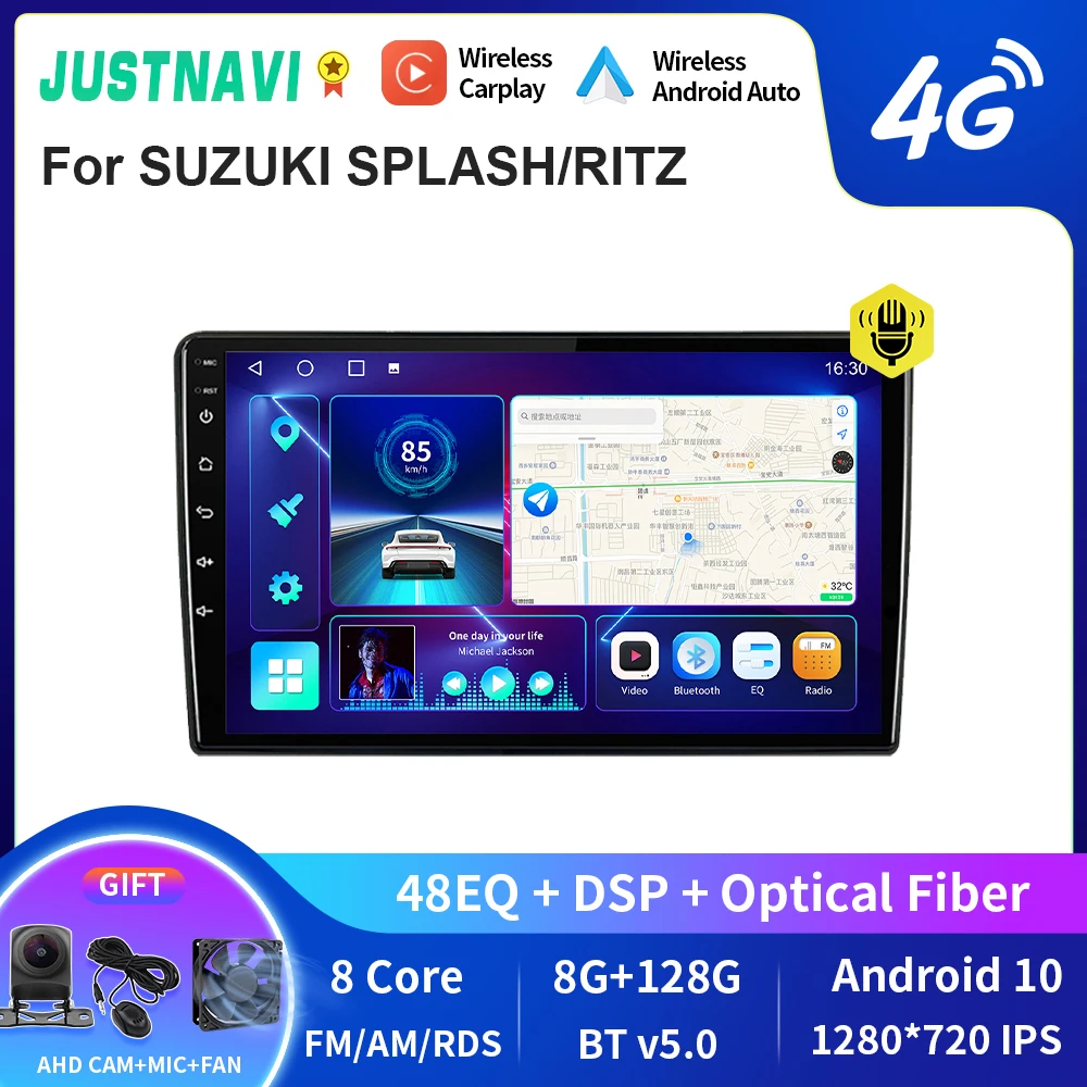 

JUSTNAVI QT10 Android 10.0 Car Radio For SUZUKI SPLASH/RITZ Car Multimedia Video Player 2din Carplay GPS Navi