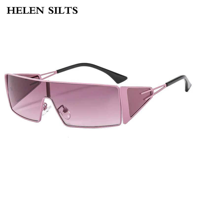 Y2K Metal Big Frame Rectangle One Piece Sunglasses Women Luxury Brand Designer Vintage Sun Glasses Men Popular Punk ShadesUV400