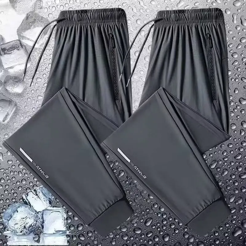Loose Ice Silk Women's Summer Pants Quick Dry Large Size Elastic Sports Casual Trousers Cuffed Thin Long Pants High Waist Str...