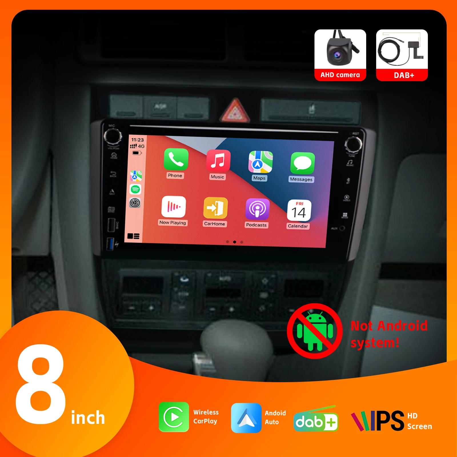 

8" Car Radio with Wireless Carplay Android Auto IPS Touch Screen with for Audi A6 S6 RS6 2004 with DAB+ BT AHD Rear View Camera