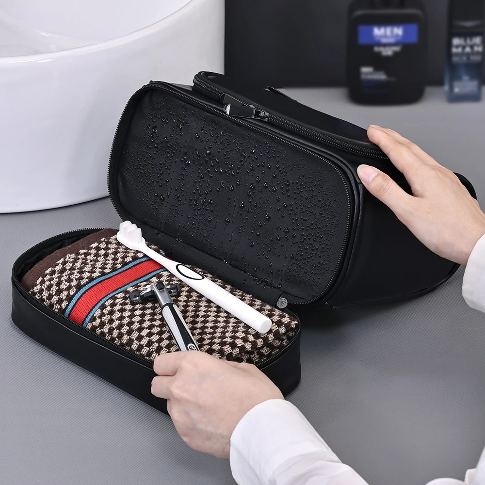 Men's Double-layer Business Toiletry Bag Large Capacity High-end Multi-functional Waterproof Cosmetic Wash Shaving Storage Bag