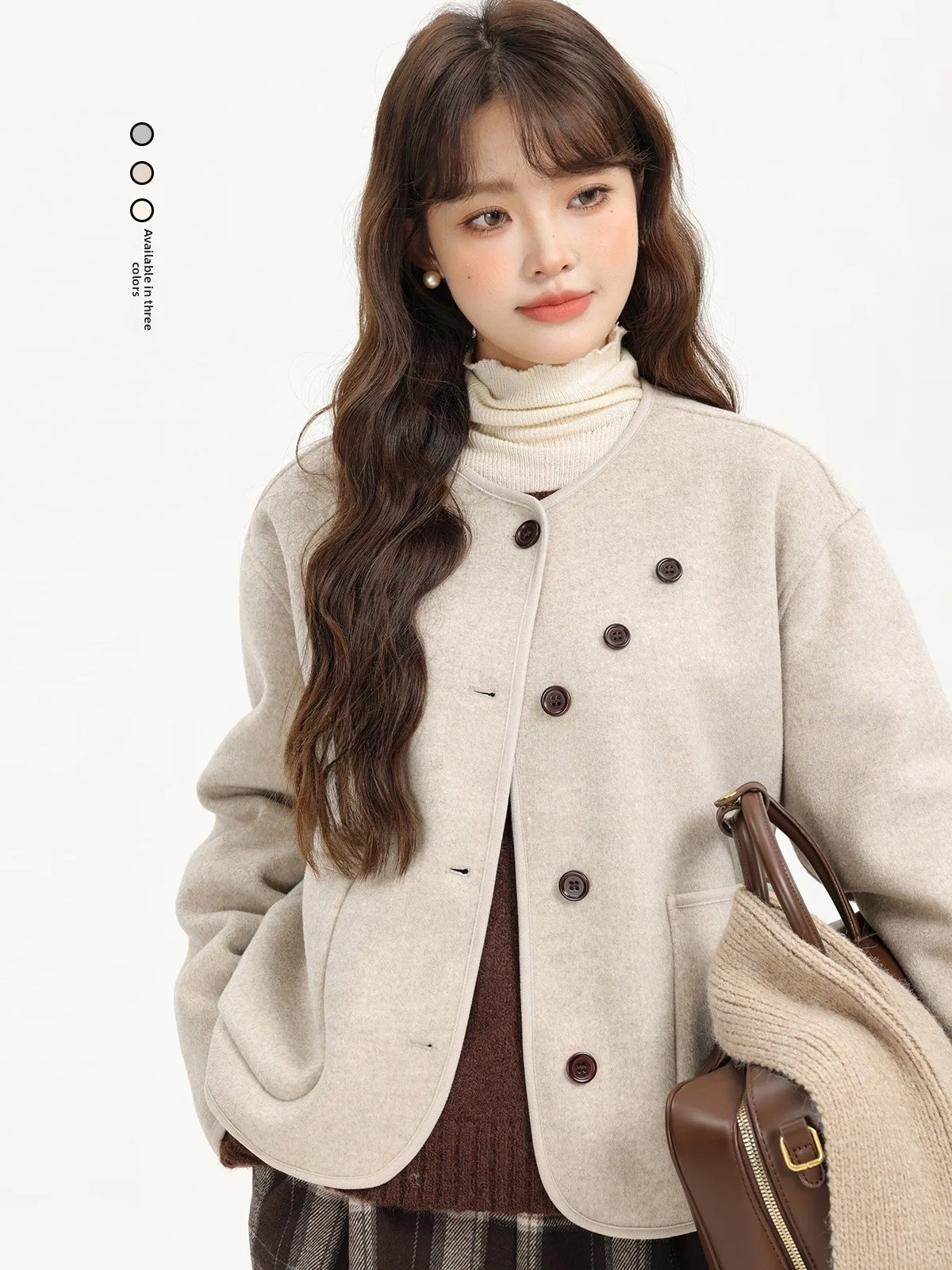 

Двустороннее шерстяное пальто Xinmon, круглое, корейское, повседневное, осенне-зимнее, модное, верхняя одежда Ele Oats, женская куртка