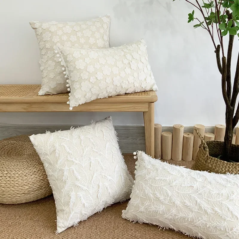 Luxury 3D Relief French Lace Pillowcase Embroidered Throw Pillow Cover Home Decor Cushion Cover Macrame Pillow Case for Sofa Bed