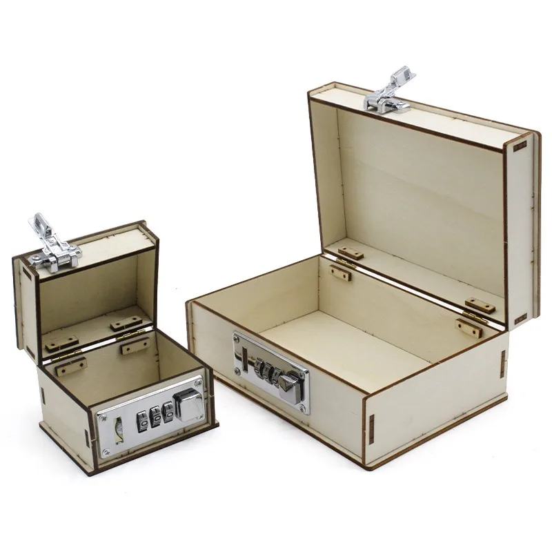 صندوق الكنز ثلاثية الأبعاد خشبية اليدوية صندوق كلمة المرور الميكانيكية لتقوم بها بنفسك مقفل محفورة صندوق كلمة المرور هدية عيد ميلاد بانوراما أطقم منمذجة #2