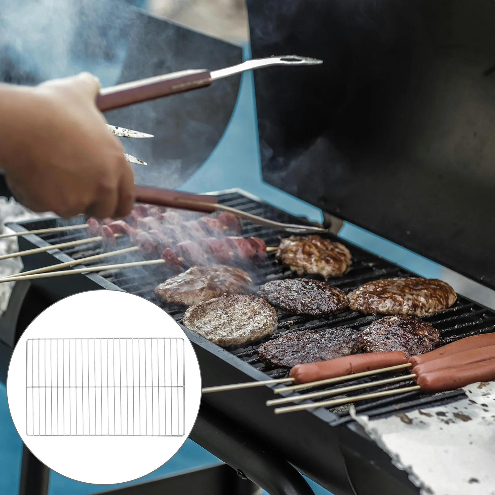 

1pc Stainless Steel Bbq Net Heavy Duty Outdoor Grill Mesh For Meat Fish Vegetables Multi-Purpose Barbecue Baking Rack Prevents