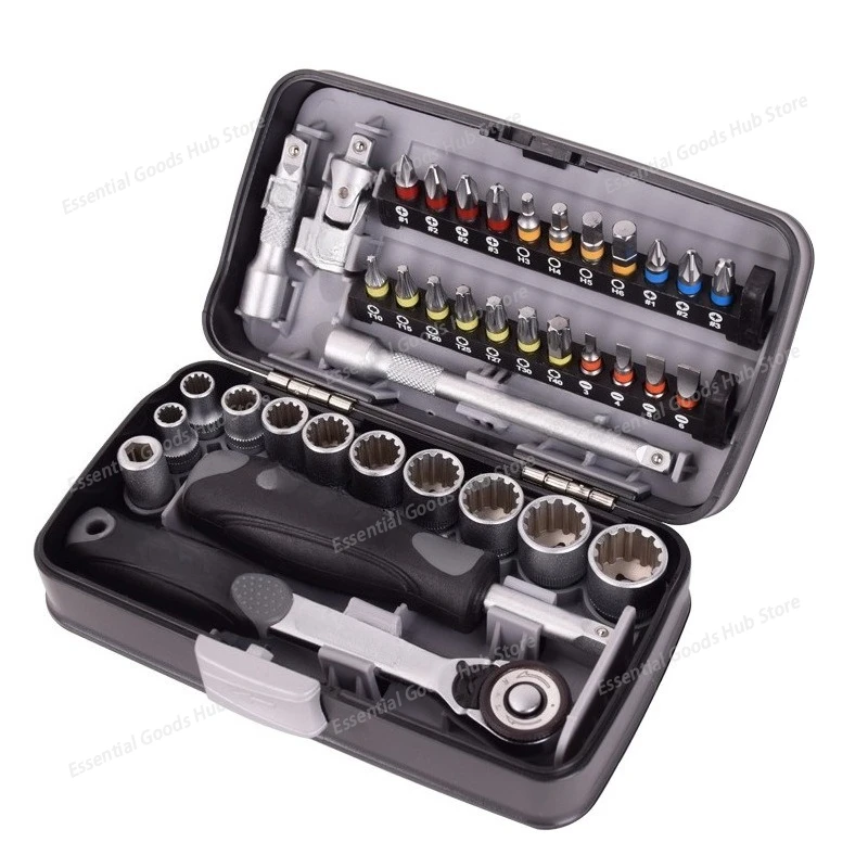 38pcs Mini Ratchet Wrench Socket Batch Head Combination Hardware Tool Set