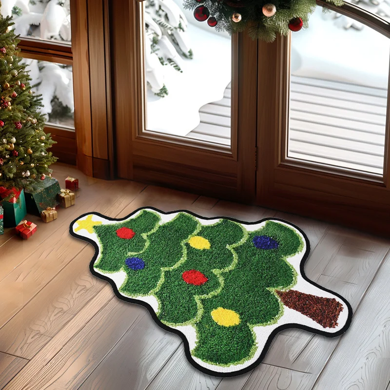 1pc Christmas Tree Velvet Mat, Non-Slip Irregular Carpet with Double-Lock Edges, Machine Washable for Holiday Home Decor