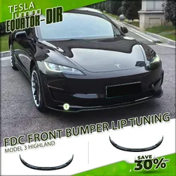 For 2024-2025 Tesla Model 3 Highland Bumper Lip Front Guard Trim Spoiler ABS Black Carbon Body kit Front Lip Accessori auto