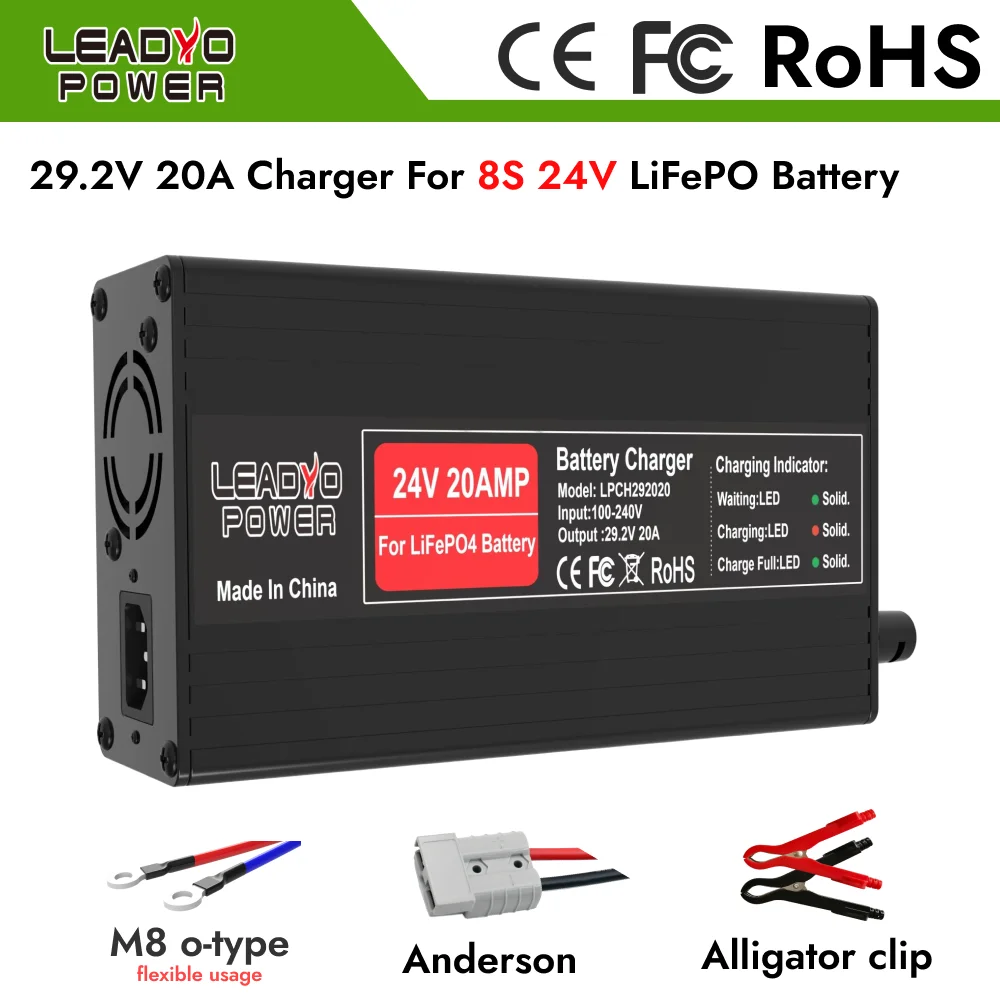 

29.2V 20A LifePO4 Battery Charger For Electric Motorcycle Ebike with Anderson M8 O-ype Plug LiFePO4 Battery Fast Charger 8S