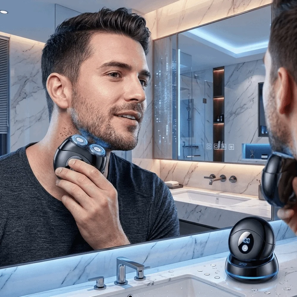 Mini Electric Shaver Digital Display Flying Saucer Shape Portable Shaver Washable Rounded Body Cordless Shaver Daily Commute