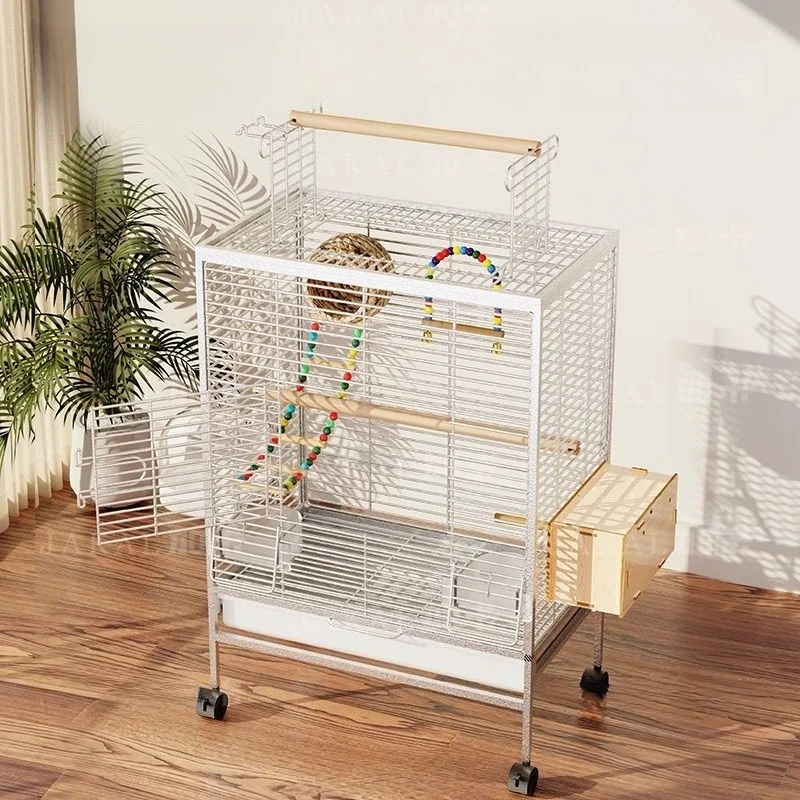 

Bird cage Double-layer bird cage Parrot square tube cage, household multi-layer horizontal silk extra large space