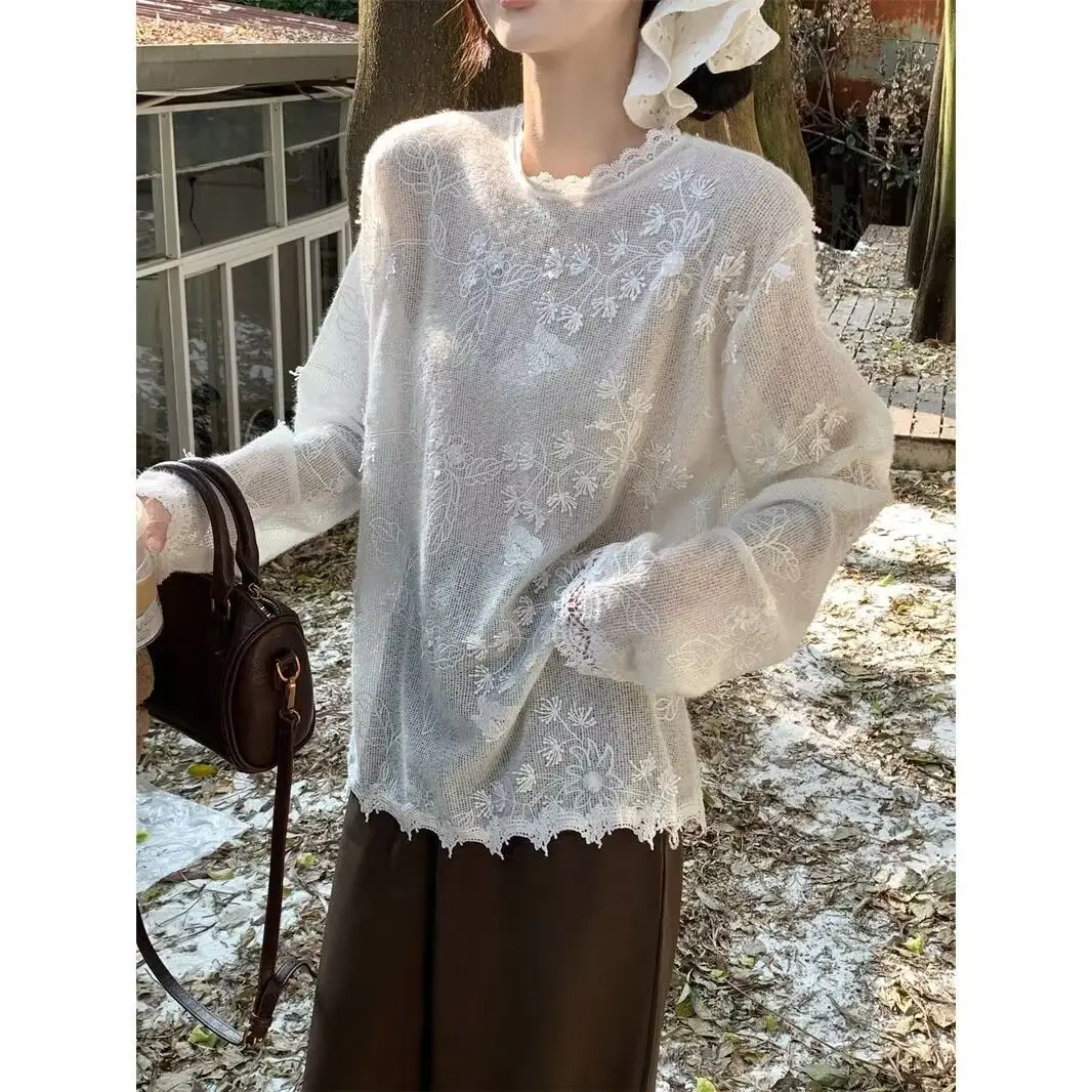 เสื้อสเวตเตอร์ เสื้อจั๊มเปอร์ เสื้อพูลโอเวอร์ ผู้หญิง สีสันสดใส ผ้าฝ้าย ลายภาพลวงตา สองชิ้น ใส่ได้ทุกวัน สไตล์ BF Y2K ทันสมัย เหมาะกับการเดินทาง ฤดูใบไม้ร่วง แฟชั่น ทันสมัย ทรงพอดีตัว