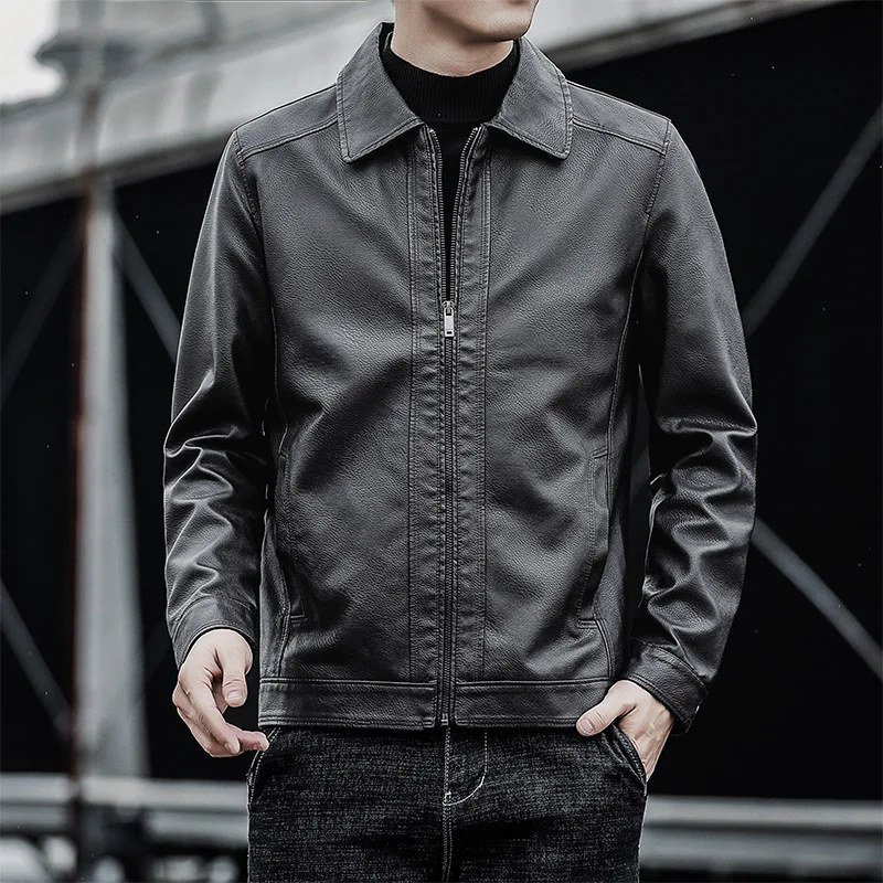 

Spring Autumn New Fashion Male Clothes Coats Tops Men's Casual Business Trendy Simple Basic Solid Color Faux Leather Jackets