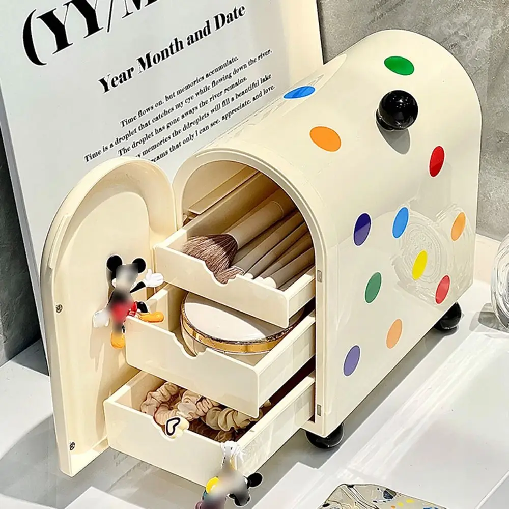 

Cute 3 Layers Cosmetics Storage Box INS Dustproof Stationery Sorting Box Space Saving Plastic Debris Storage Rack Brushes