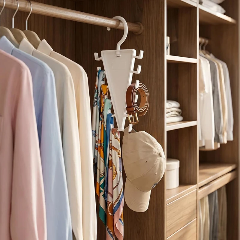 V-förmiger 12-Haken-Drehbügel, platzsparender Kleiderschrank-Organizer, Aufbewahrungsregal für Kleidung, Hüte, Schals, Krawatten – Detail 5