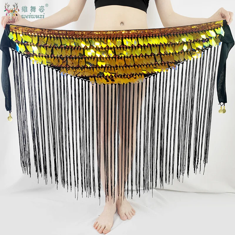 Cadena triangular larga con borlas para danza del vientre, cadena larga con lentejuelas para mujer, puesta en escena, cadena de cintura para danza del vientre, longitud ajustable