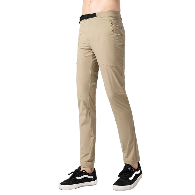 Inteligente casual calças de secagem rápida em linha reta magro ajuste cintura jogger coreano clássico preto masculino marca calças com cinto carga calças