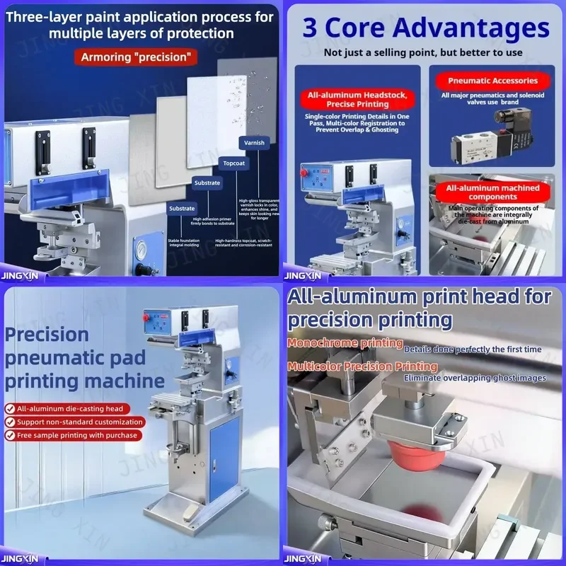Custom for Single Color Pneumatic Pad Printing Machine Vertical Industrial Printer Adjustable Worktable Foot Switch Control