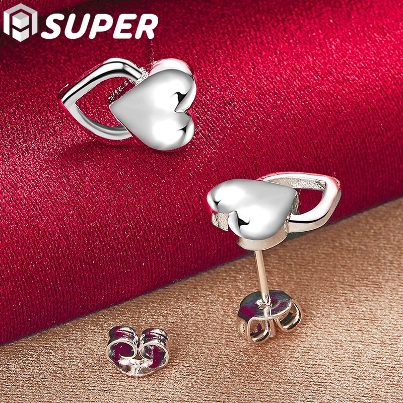 

925 Sterling Silver Heart Stud Earrings For Woman Wedding Engagement Fashion Party Charm Jewelry