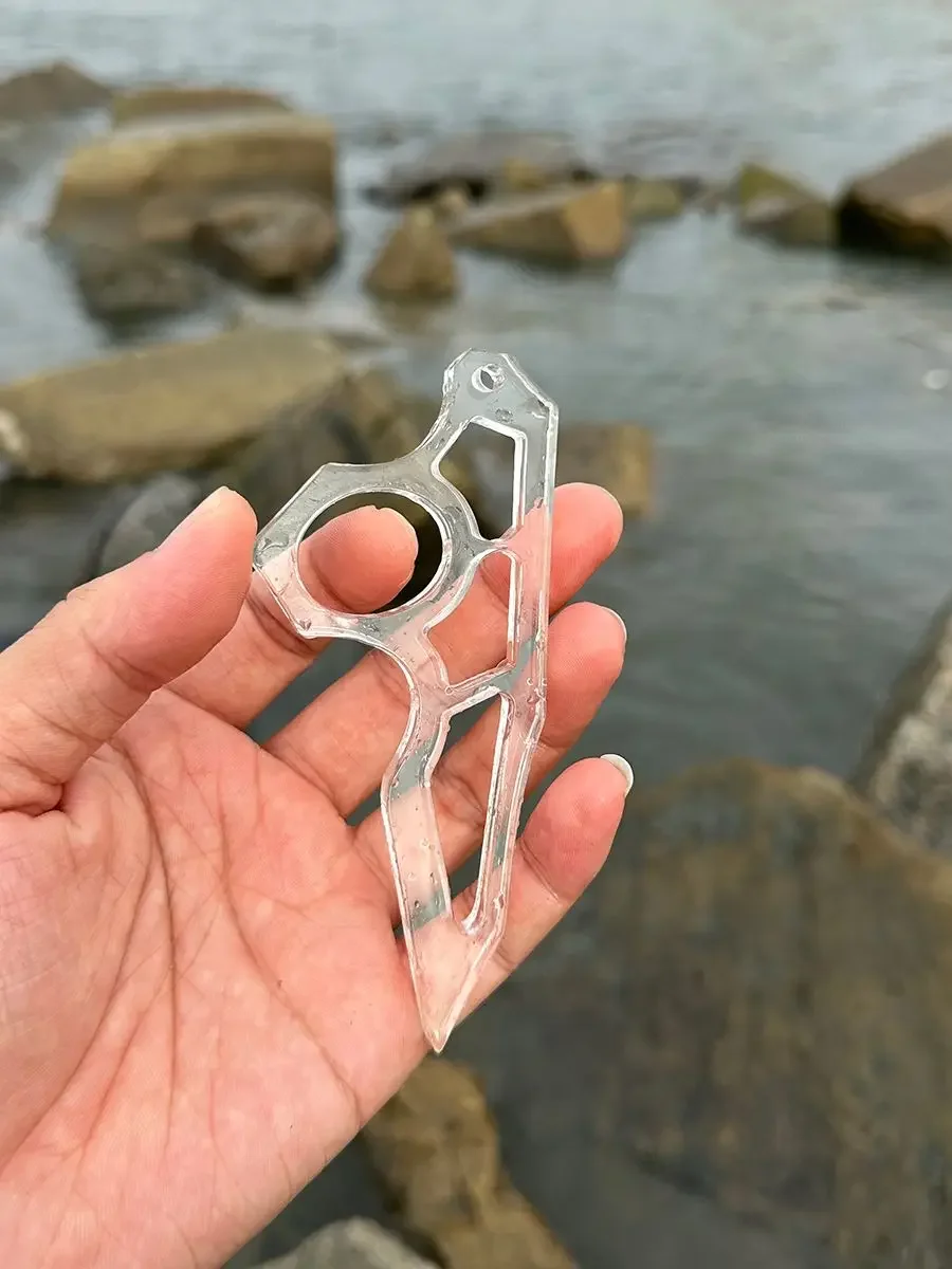 Anti Wolf Buckle Handle Self Defense Gadget High-strength Transparent Acrylic PC Material Outdoor Survival Finger Hole view 2