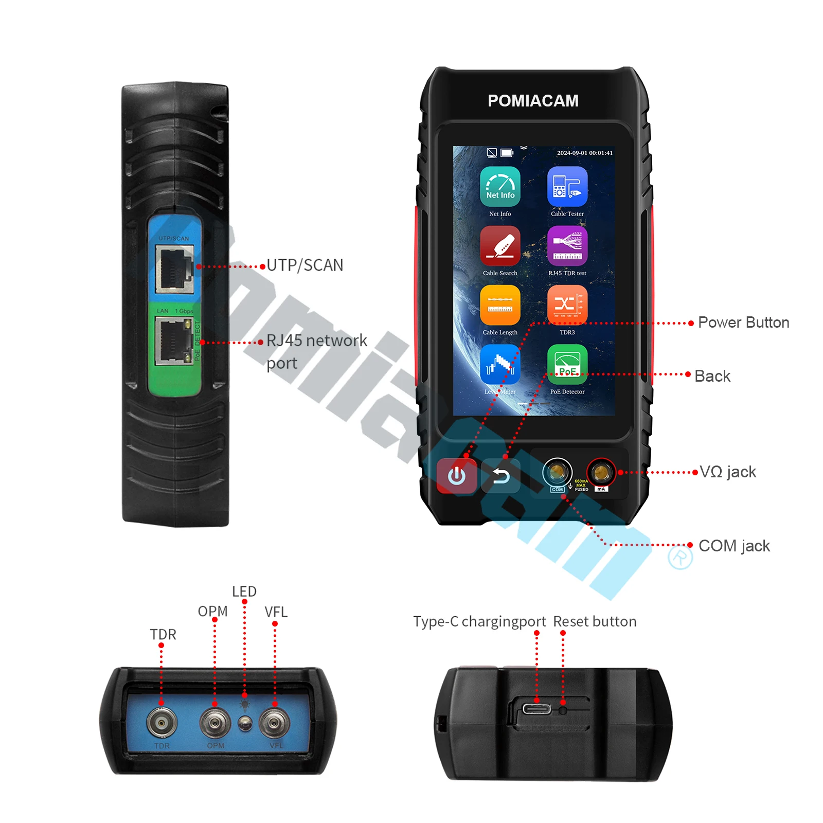 4 Inch IPS Touch Screen LT-600 Network Cable Tester RJ45 Tester Lan Tester Tool Kit Emitter 3.7V 4000mAh Lithium-Ion Battery