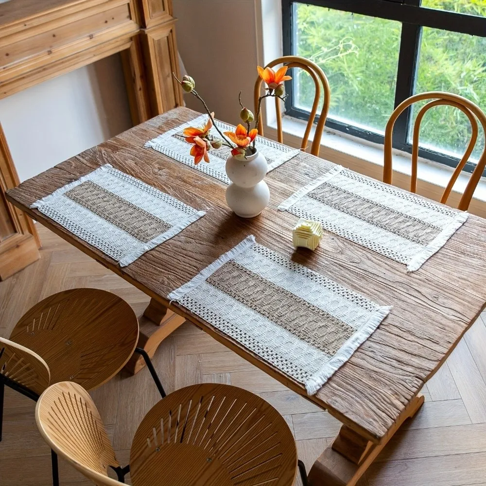 4pcs Bohemia Rectangle Table Mats Non Slip Heat Resistant Boho Burlap Placemats Western Food Pad Striped