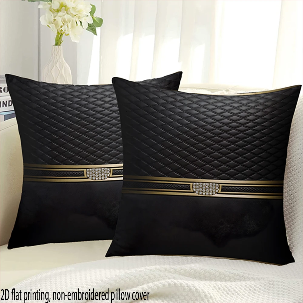 2D Flat-2pack Luxury Black Pillow Covers , Suitable for, bedroom, sofa decoration, excluding pillow fillers.
