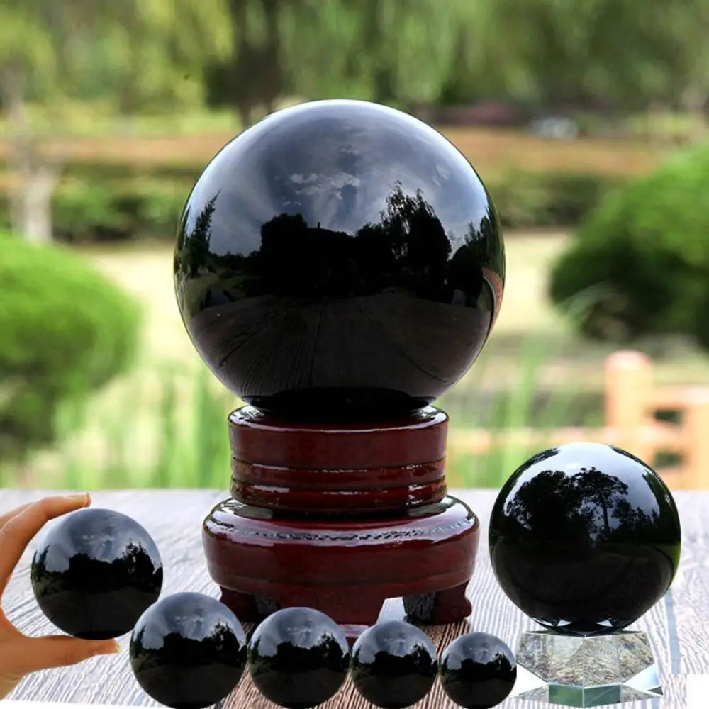 Obsidian Crystal Decorative Round Black Obsidian Sphere 20/30/40/50mm Exquisite Feng Shui Sphere Large Crystal Ball Gift