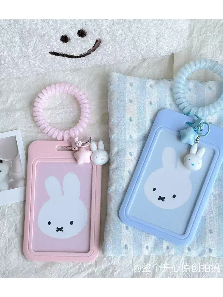 Dessin animé Miffy porte-carte Kawaii Anime impression Campus lanière carte de riz Bus Protection couverture carte d'identité porte-Badge porte-carte