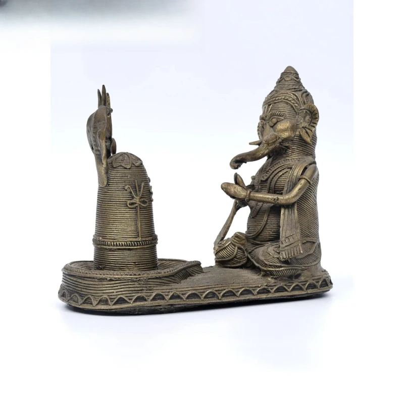 Escultura elegante de latón de la tribu Linga del señor Ganesha de 6 pulgadas para decoración del hogar, regalos y decoraciones del templo