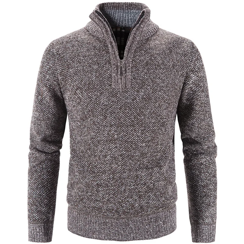 Men's fall and winter models knitted sweater stand-up collar simple loose padded thickened sweater jacket - Image 3